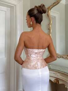 Glamine 提花金属金色束腰优雅浪漫衬衫，适合派对、花园派对、夏秋季女装返校季 - 淺粉色 - 查看 2