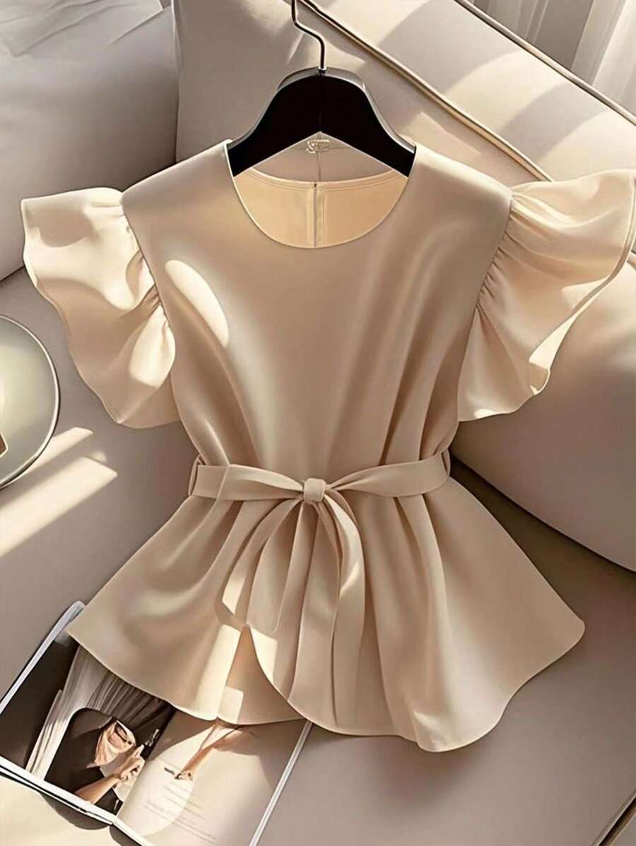 Franclia Youya Chic 简约时尚柔软浪漫夏季女式衬衫 - 卡其色 - 查看 1