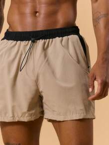 Musero Men Basic Swim Short Contrast Elasticated Drawstring Waistband Spring Summer Holiday Vacation Poolside Beach - Apricot - View 5