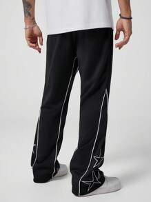 Manfinity Roghcode Men's Pentagram Print Drawstring Waist Loose Fit Pants - Black - View 2