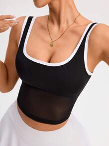 SHEIN Sports Women Square Neck Everyday Fitness Sports Bra - Black - View 1