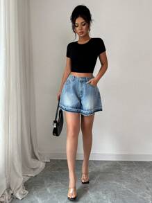 Elenzga Women's Casual Washed Loose Denim Shorts - Medium Wash - View 6