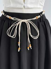 Flirla Plus Size High Waist Asymmetrical Ruffle Hem Mini Skirt For Women, Stylish Design, Versatile, Paired With Beaded Belt, Summer Casual Beach Boho Elegant Boho - Black - View 7