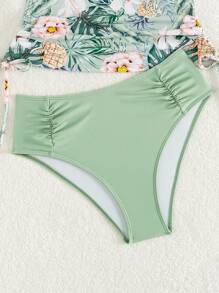 Swim Lushoire Bộ đồ bơi nữ mùa hè có dây rút họa tiết hoa dệt kim 2 món - màu xanh lá - Xem 7