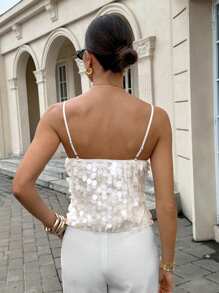 Siren Gaze 女式夏季纯色前系带亮片吊带背心 - 杏色 - 查看 2