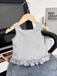 SHEIN Girls/Baby Summer Outdoor Sleeveless Tank Top, Fashion Street Style Casual Comfy Knitted Vest