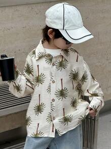 Dazy Kids 宽松休闲度假风椰子树印花男童衬衫 - 白色 - 查看 7