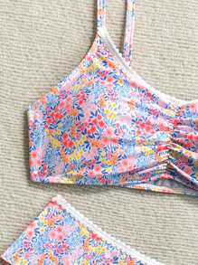 Tween Girls Bikini Sets, Ditsy Floral 2 Pieces Swimsuit, Fashionable Casual Elegant Swimwear Suitable For Swimming, Vacation, Summer (Random Print) Young Girls Sets Young Girl Summer Outfits Bathing Suits For Teens Sets Bathing Suits Teen Set Summer Bathing Suits 1pc For Teens