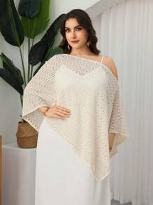 Modelyn Conjunto de 2 piezas de talla grande elegante con hombros oblicuos de ganchillo para primavera/verano - Beis - Ver 1
