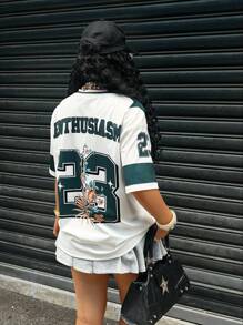 Rovax Plus Size Summer Casual Numeric Print Short Sleeve T-Shirt - Multicolor - View 2