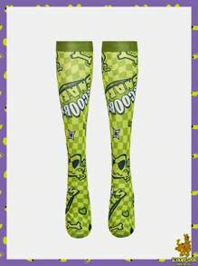 SCOOBY-DOO X SHEIN 绿色字母和卡通图案连裤袜 - 綠色 - 查看 1