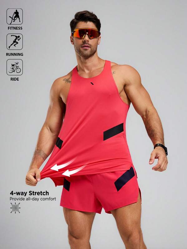Manfinity Sport Polished Conjunto de 2 piezas de ropa deportiva para hombre con camiseta de tirantes de cuello redondo y estampado geométrico, y shorts