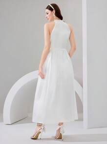 Poshira Women's Elegant Draped Neck Ruched Waist Formal Dress, Cocktail Dress - White - View 2