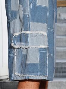 Manfinity Homme Shorts vaqueros holgados para hombre de talla grande con bloques de color, dobladillo desgastado y bolsillo de utilidad - Multicolor - Ver 3