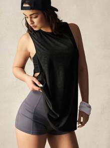 VARSIVA V-Neck Short Sleeve Hollow Back Loose T-Shirt - Black - View 3