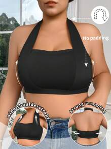 SHEIN 1 件大码女士无钢圈简约舒适文胸 - 黑色 - 查看 1