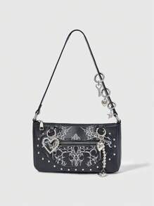 ROMWE Grunge Punk Fashionable Women Shoulder Bag, Minimalist & Multifunctional - Black - View 7