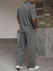 Manfinity Homme Men's Knit Textured Short Sleeve Polo Shirt And Pants Set Men Clothes Men T Shirt Co Ords Men 2 Pieces Sets Men Clothing Men T Shirt Co Ords Men 2 Pieces Outfit