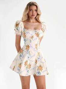 Glamine Women's Romantic Date Sexy Princess Style Floral Printed Tulle Dress Women Summer Clothing Woman S Summer Clothes Women Short Dresses Summer Women S Clothes Women Summer Sets Butter Yellow