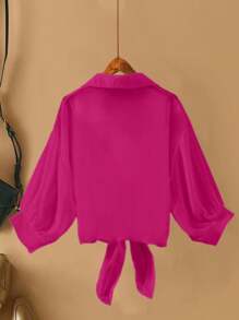 Calvaya Plus Size Casual/Office Plain Color Button-Up Shirt Fall Cloth For Women - Hot Pink - View 2