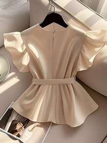 Franclia Youya Chic 简约时尚柔软浪漫夏季女式衬衫 - 卡其色 - 查看 2