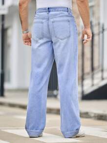 Manfinity VCAY 男士休闲浅色卷边直筒牛仔裤，适合夏季