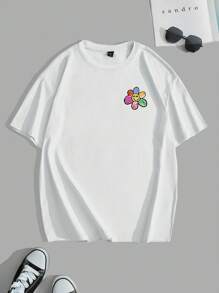 Manfinity Joysei Men's Casual Floral Print Dropped Shoulder Loose T-Shirt, Summer - White - View 4