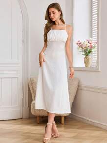 Modelyn Women's Elegant French Style Solid Color Suspender Dress, Summer - White - View 5