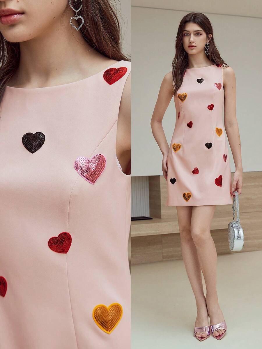 MOTF STUDIO SEQUIN HEART ZIPPER DRESS