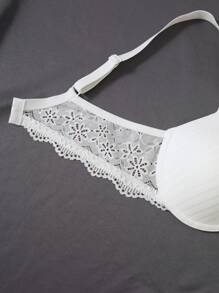 SHEIN 3pcs Women Solid Color Lace Patchwork Hollow Out Bra Set - Multicolor - View 3
