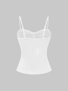 ROMWE Gothic Cross Pendant Detail Lace Splice Ruched Women's Camisole - White - View 2