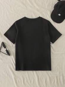 SHEIN Tween Boy Casual Minimalist Letter Print Round Neck T-Shirt, Summer 2025 Back To School Season Collegiate & Sportswear - Multicolor - View 2