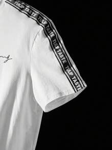 NEON BLANC Maglietta da uomo in cotone con grafica a lettere e nastro a contrasto, adatta per l'estate, stile urban