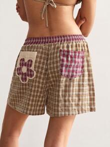 Bohemela Quần short rộng rãi, dáng suông, chất liệu vải kẻ caro, cỡ lớn. - Màu vàng - Xem 1
