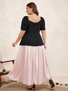 SHEIN Clasi Plus Size Elegant Color Block Dress - Pink - View 7