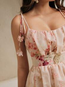 Anewsta Damen A-Linien Kleid im Urlaubsstil mit schmalem Schnitt, 3-lagig, mit Blumen-Trägern, Vielblumenmuster