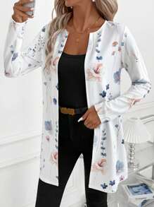 SHEIN Clasi Áo khoác cardigan cổ tròn họa tiết hoa thu đông mới cho nữ, thích hợp để đi làm, mặc hàng ngày, mặc ngoài đa năng - Nhiều màu - Xem 4