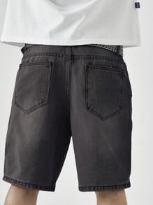 Chillumni 男士休闲街头风格口袋5膝盖长度牛仔短裤男士牛仔短裤 - 黑色 - 查看 8