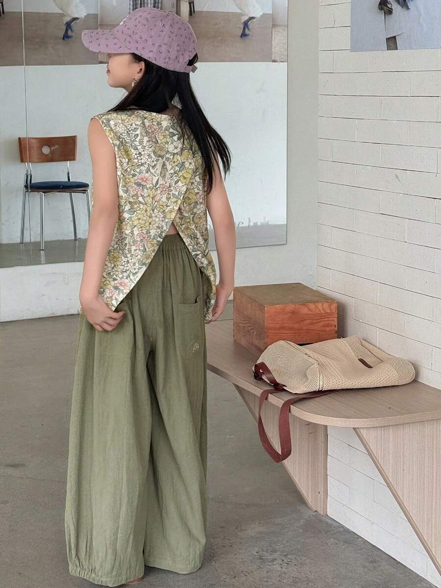 Dazy Kids 2 件套 Tween Girls 碎花无袖背心和长裤套装，秋季