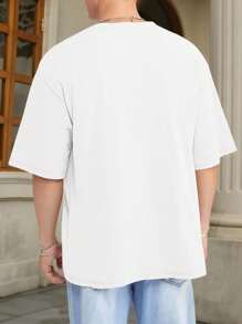 HIMLAND 男士休闲纯色落肩T恤，夏季，情侣装 - 白色 - 查看 2