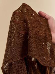 SHEIN BAE 奶油黄色性感网眼垂坠领波西米亚风格衬衫/短款上衣，夏季海滩度假背心' - 棕色 - 查看 7