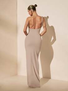 SHEIN BAE Vestido blanco puro con cuello asimétrico sexy, ajustado, con espalda retorcida, elegante, para vacaciones, dama de honor, fiesta de cumpleaños, graduación