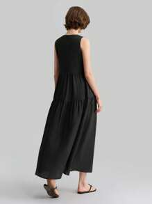 Ontre 2026春夏女装商务休闲日常通勤优雅海滩度假风连衣裙，适合婚礼宾客、乡村音乐节、早午餐、机场、办公室休闲场合，宽松无袖简约连衣裙，带口袋，极简时尚，感恩节、圣诞节等场合皆宜。 - 黑色 - 查看 2