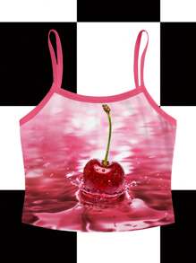 Shutterstock Camiseta de tirantes corta y entallada con estampado de cerezas, estilo casual de verano para salir, estilo años 2000