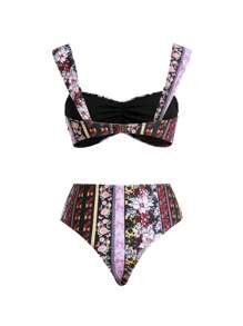 Swim Oasis Women Flower Printed Swimwear Set For Holiday And Beach For Summer Beach Vacation - Multicolor - View 4