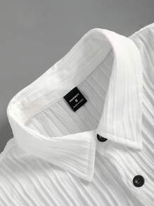 Manfinity Homme 男士纹理面料短袖衬衫加抽绳腰宽松阔腿裤西装套装夏季男夏裤套装裤子衬衫套装男休闲上下装男灰白套装