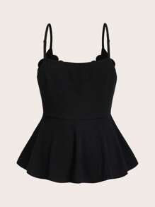 Ellevyn Plus Size Solid Color Seashell Border Cinched Waist Camisole - Black - View 2