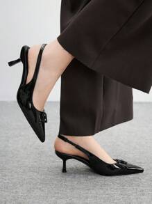 CUCCOO BIZCHIC Women's Pointed Toe Low Vamp Metal Multi-Strap Buckle Stiletto Heel Slingback Sandals, Elegant And Fashionable High Heels For Christmas - Black - View 8