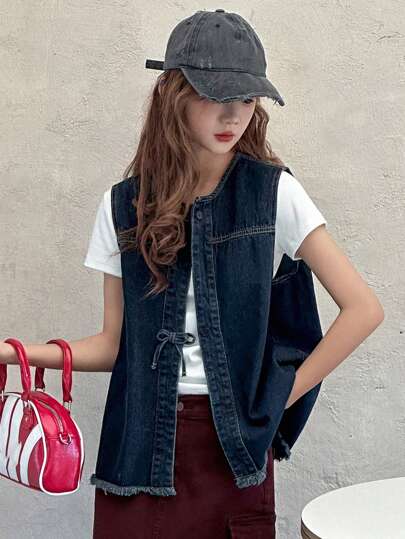 Dazy Kids Teens' Sleeveless Denim Jacket, Fall Wear