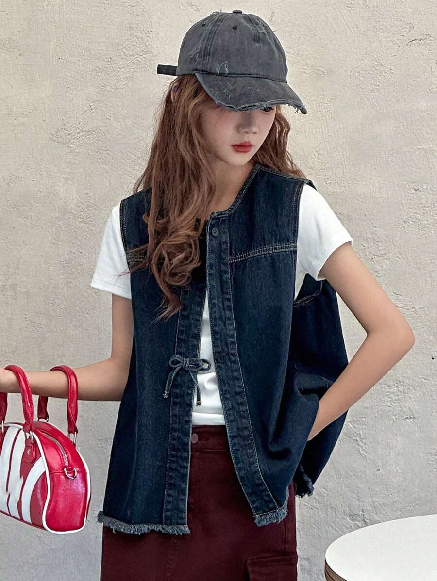 Dazy Kids Teens' Sleeveless Denim Jacket, Fall Wear - Blue - View 1